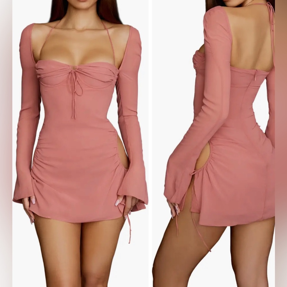 HOUSE OF CB - Dusty Pink Babydoll Cutout Mini Dress